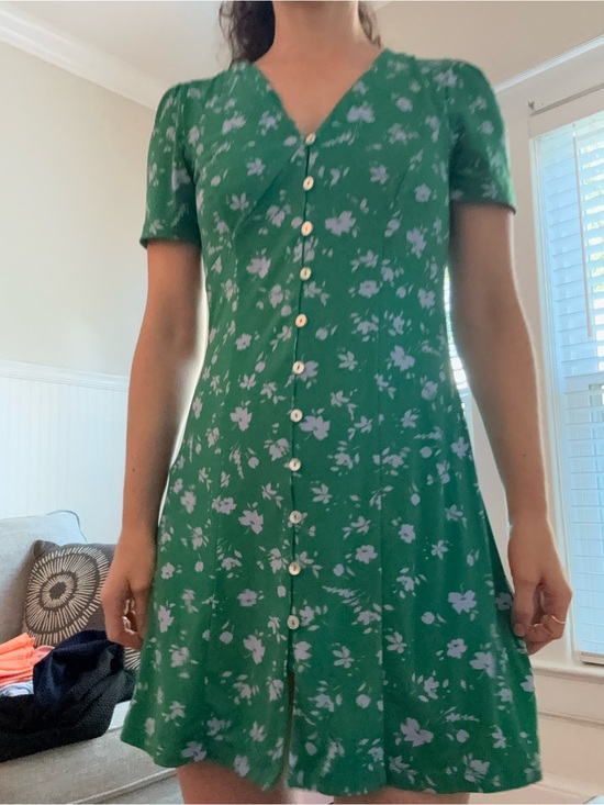 Mango Dresses & Skirts - Mango Green Floral Button-Front V-Neck Mini Dress